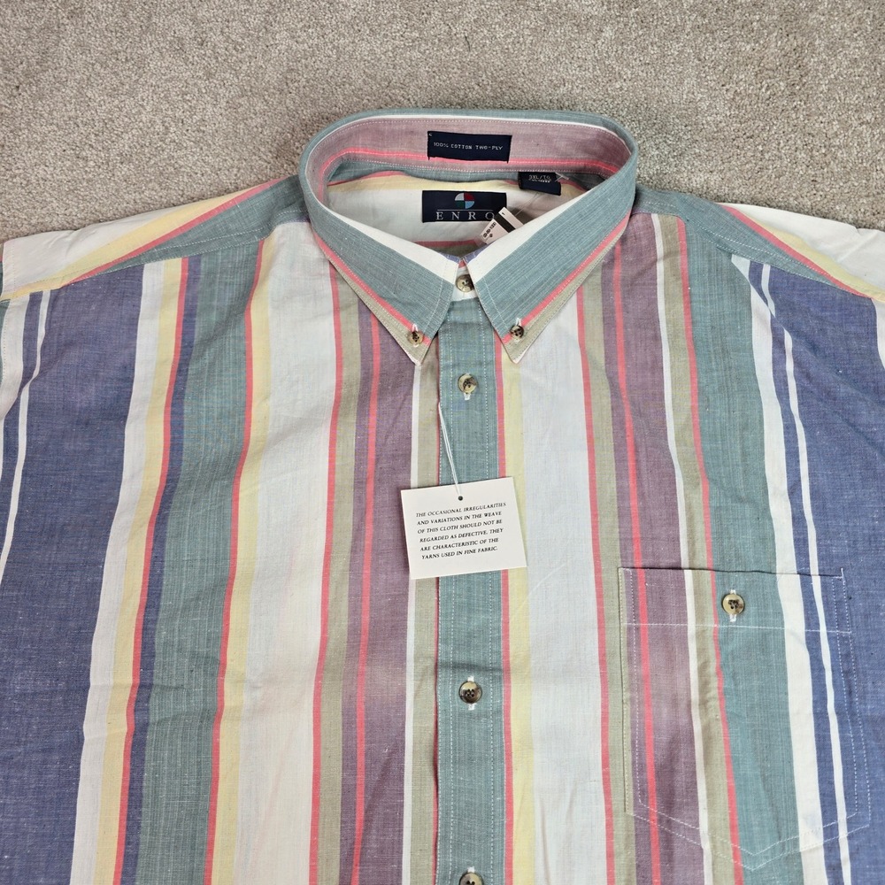 Enro Mens 3XL Big Short Sleeve Button Down Shirt Cotton Striped Multi Color NEW